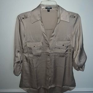 Express Beige/Light Tan Satin Button Up